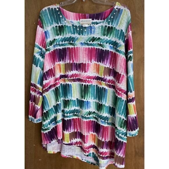 Alfred Dunner Woman 3/4 Sleeve Blouse Geometric Multicolor Pattern Bead Size 3X - Picture 1 of 7
